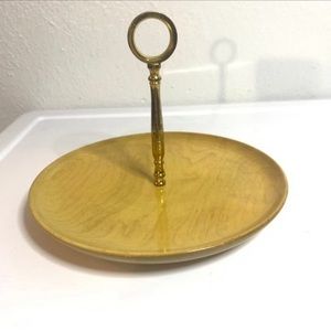 MCM Single 1 Tier Blonde Wood Tray 7.75" Mid Century Platter Handle